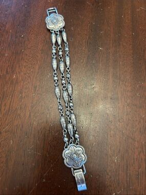 Brighton Silver-Tone Floral Triple-Chain Bracelet EUC